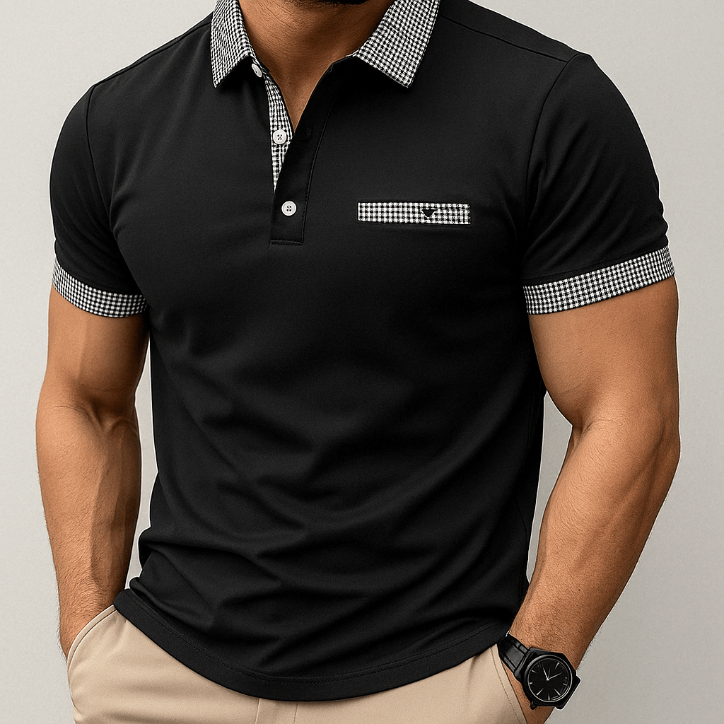 Camisa Polo Hombre Manga Corta con Detalles a Cuadros - Montserrat