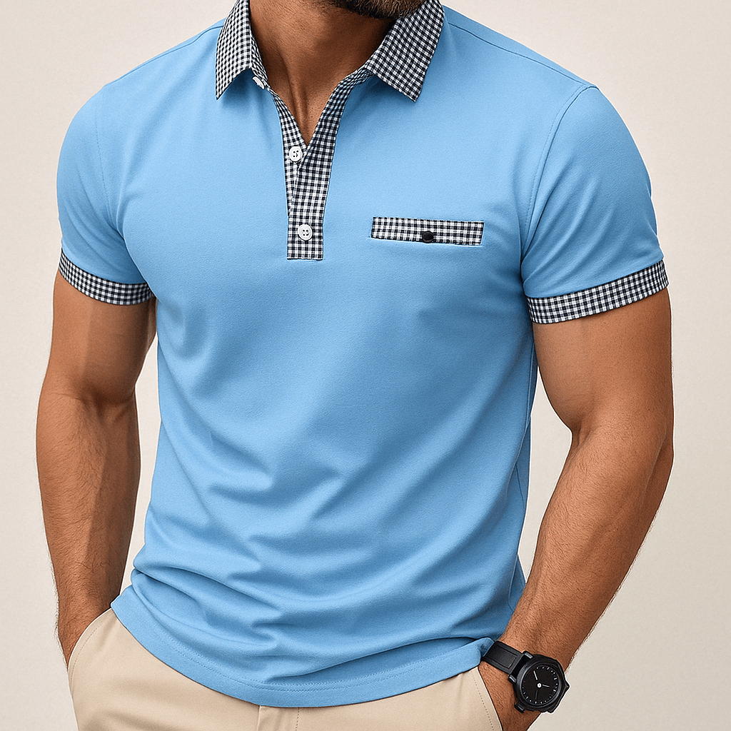 Camisa Polo Hombre Manga Corta con Detalles a Cuadros - Montserrat